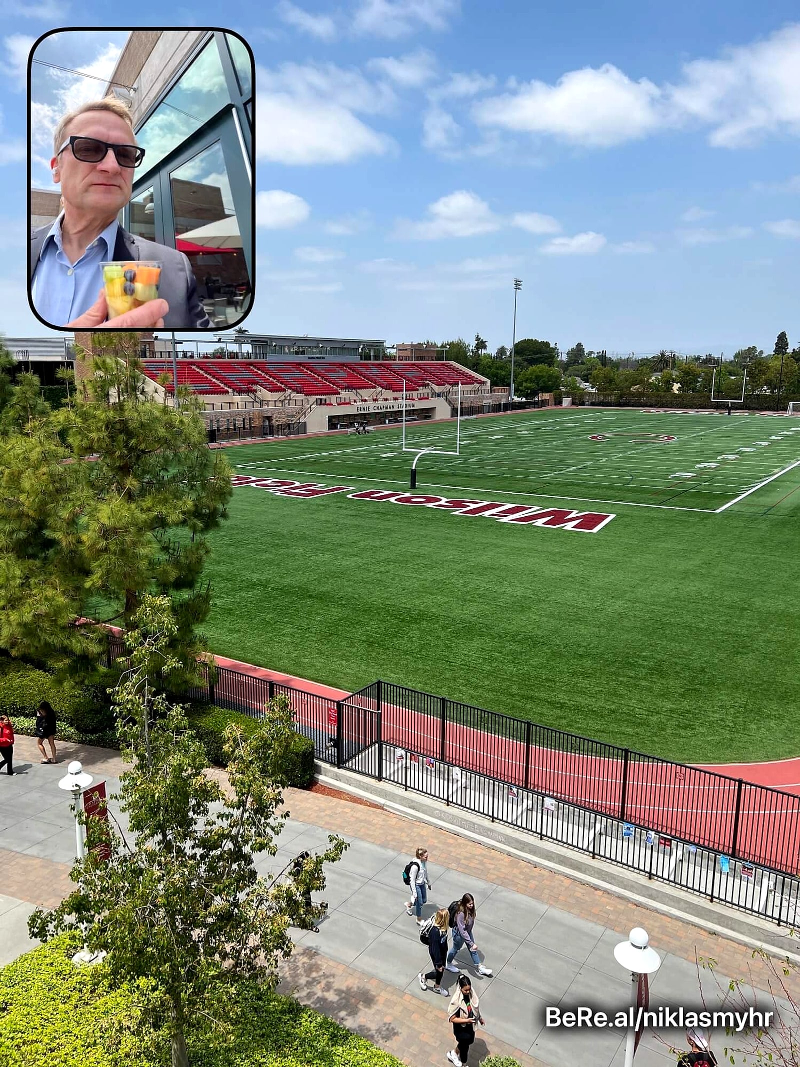 BeReal photo over the Chapman University sports field